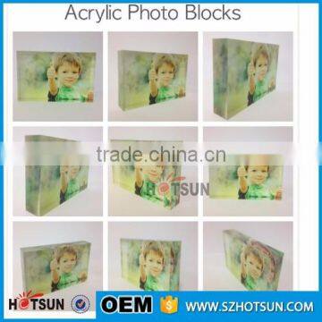 Clear solid acrylic photo block with picture sticker perspex picture block