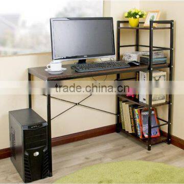 Steel Computer Table And Bookshelf With Wooden Table Top