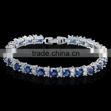 Wholesale Jewelry Sapphire Gemstone Tennis Bracelet in White Gold Plated photo-2