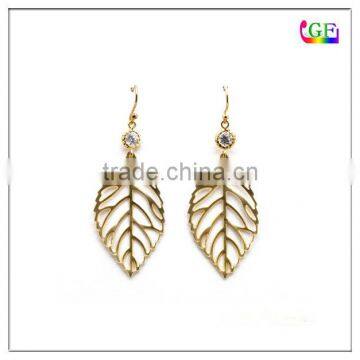 Wholesale Gold Leaf Earrings With Sparkling Rhinestone