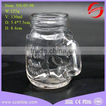 Mini embossed glass mason jar with handle for sale