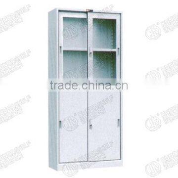 office file rack/glass above and iron below Sliding door cabinet