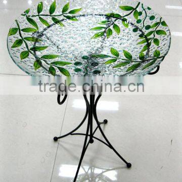 hand painted glass birdbath with metal stand, garden bird bath, bird feeder tray