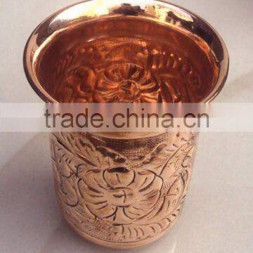 NICELY EMBOSSED HAND 100% PURE COPPER CUP TUMBLER FOR WATER, BEER, MOSCOW MULE, VODKA photo-3