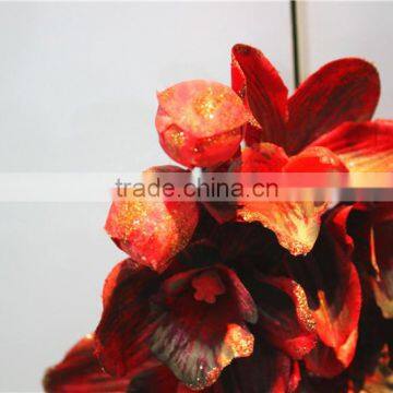 Home garden decoration 90cm hight red Gold string 19 flowers Cymbidium orchid artificial wedding flowers ELH03 0402