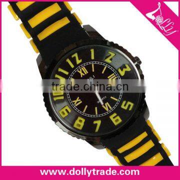 Yellow And Black Combination PU Band Dual Time Men Sport Watch