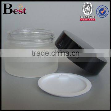 China 20g 30g 50g Fancy High Quality Frosted Glass Jar Cream Skin Care Cosmetic Glass Jar With Black Cap photo-2