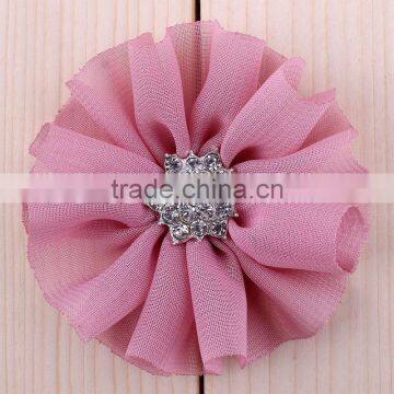 Fabric Chiffon Flower With Rhinestone in Center for Kids Hair Accessories photo-6