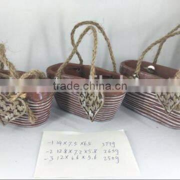 Cement Flower Pot With Rope Handle for Garden Deco photo-3