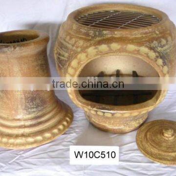 Clay Chimeneas Fire Pit With BBQ Grill and Metal Stand photo-2