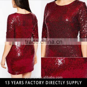 Mid Sleeve All Over Sequin New Fashion Elegant Plus Size Dress