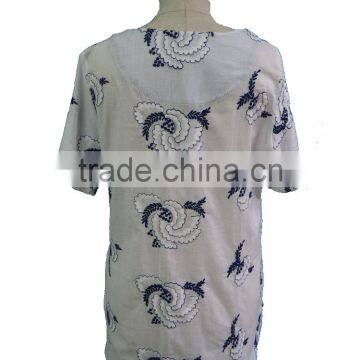 Floral Hand Embroidery Designs Round Collar Short Sleeve With Front Pocket Blouse Tunic Dress photo-5