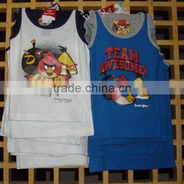 Hundered Percent Cotton Boys Singlets Set With Characters Print, Combed Cotton Children Set