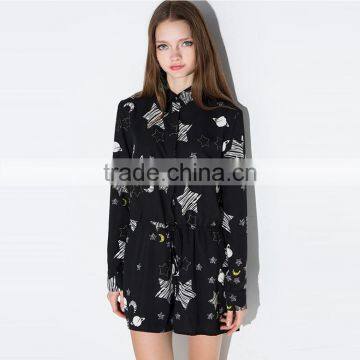HAODUOYI Women Fashion Star Sky Printed Playsuits Slim Long Sleeve Jumpsuits photo-2