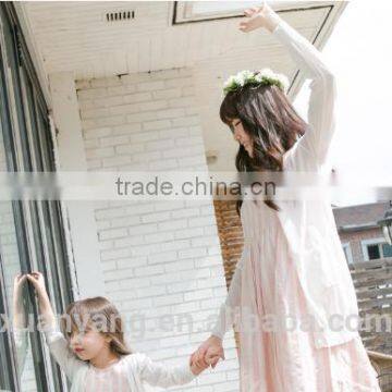 Hot Selling Wholesale Srtipe White Flower New Model Mother Daughter Matching Girl Dress photo-4