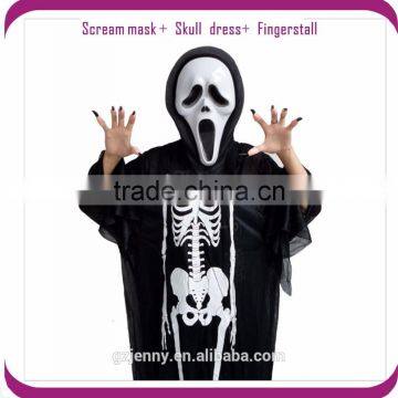 Adult Kids Ghost Skull Skeleton Scream Mask Robe Gloves Halloween Costume