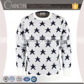 Crew Neck Pullover Blend Knit Star Pattern Fashion Mens Winter Jacquard Sweater photo-4