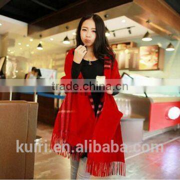 Women's Winter Wool Scarf With Pockets Long Style Warm Plaid Simulated Cashmere Shawl Wrap Scarves for Women Pashmina photo-2