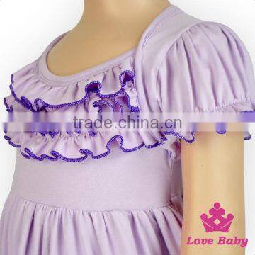66TQZ464 Lovebaby Wholesale Outfit Purple Cotton Short Sleeve Children Clothing Set Mix Girl Solid Lavender Cotton Ruffle Outfit photo-2