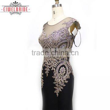 Long Floor-length Black Lace Beaded Bridal Dress photo-2