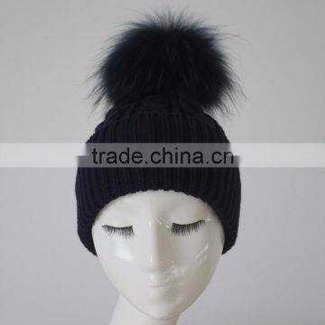 Myfur Knitted Real Fur Pom Pom Attached Crochet Fancy Baby Beanie Hats