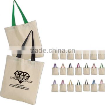 Full Color Print Cotton Tote Bag With Colored Handles - made from 6 oz. basic cotton and comes with your logo