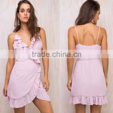 Falbala Ruffle Frill Mini Slip With Adjustable Strap Lady's Short Wrap Dress photo-5