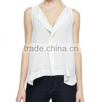 New Fashion White High Low Top Wholesale Woman Clothing