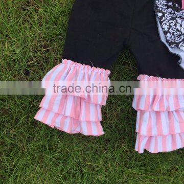 Full Stock Cute Girls Suit Kids Boutique-remake-clothing-sets Girls Ruffle Capri Sets Girls Damask Rose Necklace and Headband photo-3