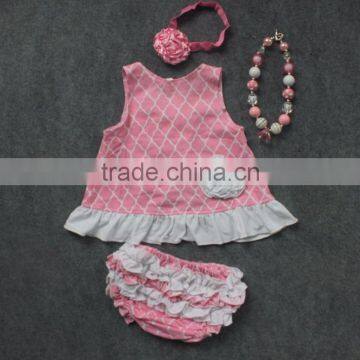 baby girls new kids clothes suit pink grid white flower swing tops swing outfits with matching necklace and headband