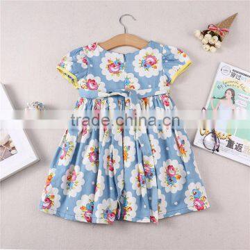 Summer Beautiful Short Sleeve Dress Girls Printing One Piece Cotton Dress photo-2