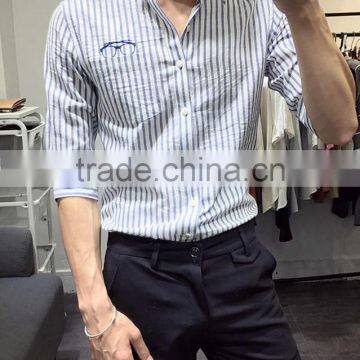 Cultivate One's Morality Men Striped Sleeves Shirts Washed Cotton Embroidery photo-6