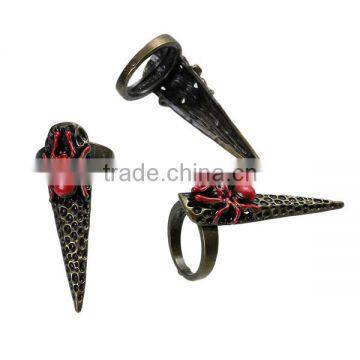 New Fashion Punk Unadjustable Fingertip Knuckle Nail Rings Antique Bronze Halloween Spider Carved Red Rhinestone Enamel 14.7mm