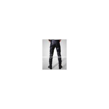 Solid Pockets Skinny PU Leather Low-Rise Men's Pants photo-3