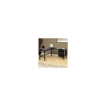 L Shaped Steel Office Desk With Black Tempered Glass Top