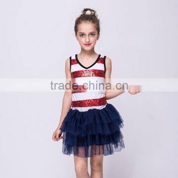 Fancy Christmas stripe sequins vest kids tutu dress western dance dress for girls