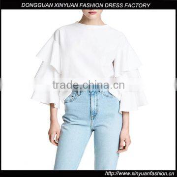 Fashion Women Latest Casual Ruffle Sleeve Shirts Blouse Designs Ladies Plus Size Clothing