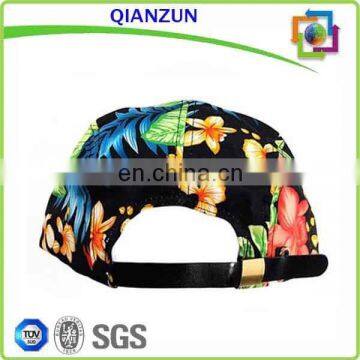 Leather Back Strap Print Pattern Hat Custom Logo 5 Panel Hat Wholesale