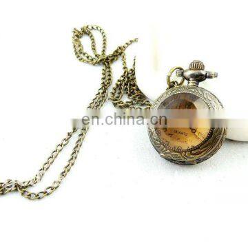 W132 Wholesale Antique Brass Bronze Pocket Watch Chain Charm Pendant Watch Necklace Nickel Free Lead Free