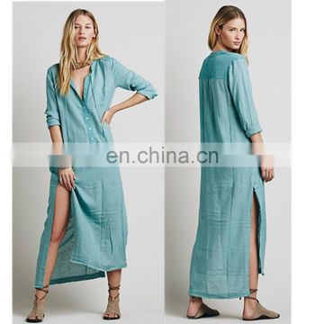 High quality long sleeve cotton/linen long Muslim dress for woman 2016