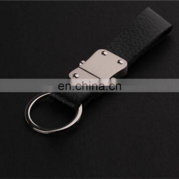 Black Split Leather Strap Keychain With Button Separate