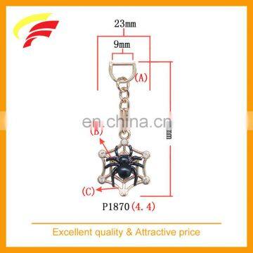 fashion black spider shaped zinc alloy pendant with rhinestone for belt bag and garment