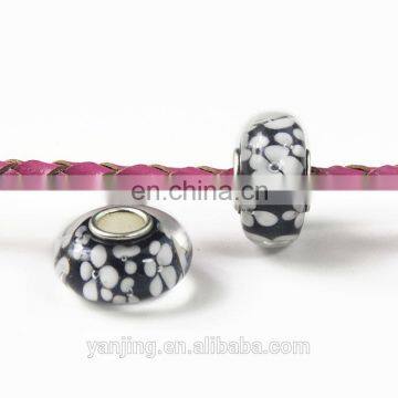 Collectibles Small Side Copper-nickel Alloy Pipe Black White Floral Glass Beads Loose Beads photo-2
