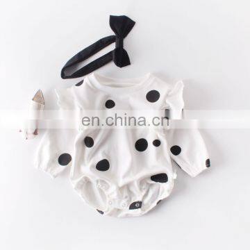 Solid Color Wave Point Pattern Full Sleeve Romper Jumpsuit With Headband Beautiful Girls Daily Wear Romper photo-2