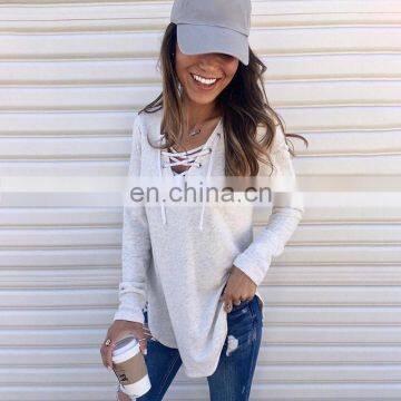 2020 New Arrival Fashion Style Long Sleeve V-neck Solid T-shirt For Women photo-4