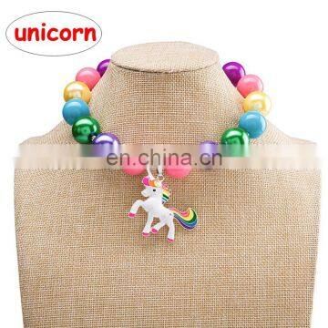 Girl Unicorn Necklace & Pendants Kids Charms Colorful Bead Jewelry Accessories