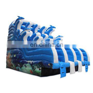 Water Play Equipment Park Used Blue Wave Dolphin Inflatable Water Slide For In Ground Swimming Pool