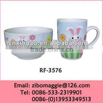 2014 New Design Promotion Easter Day Gift Ceramic Kids Breakfast Set