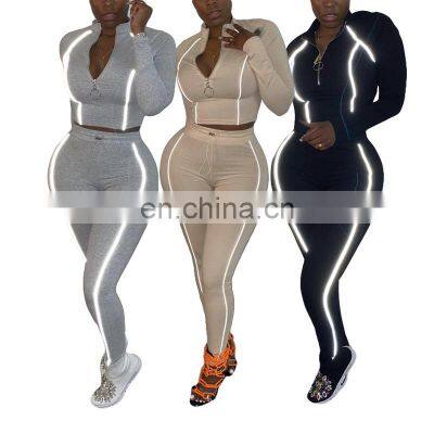 Manufacturer Wholesale Women's Suit Sexy Solid Color Tight-fitting Casual Long-sleeved Two-piece Large Size Custom LOGO photo-4