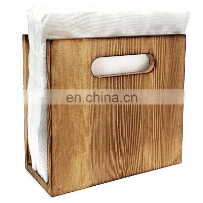 Rustic pine wood napkin holder for farmhouse decoration kitchen countertops and dinner table 6x5.5x2.75 inches